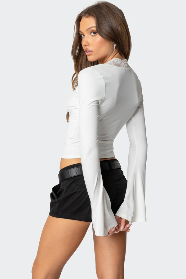 Edikted Tina Lacey Plunge Neck Top White
