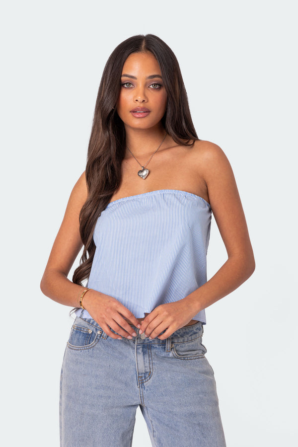 Edikted Toby Striped Tube Top Blue And White