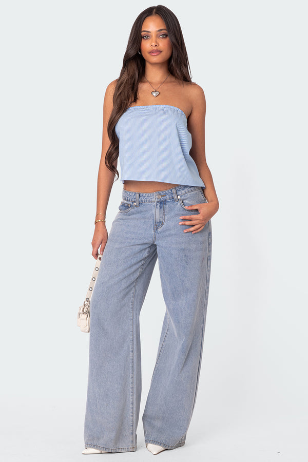 Edikted Toby Striped Tube Top Blue And White