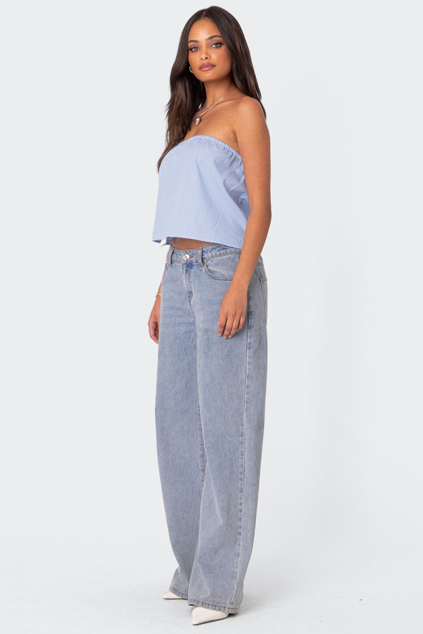 Edikted Toby Striped Tube Top Blue And White