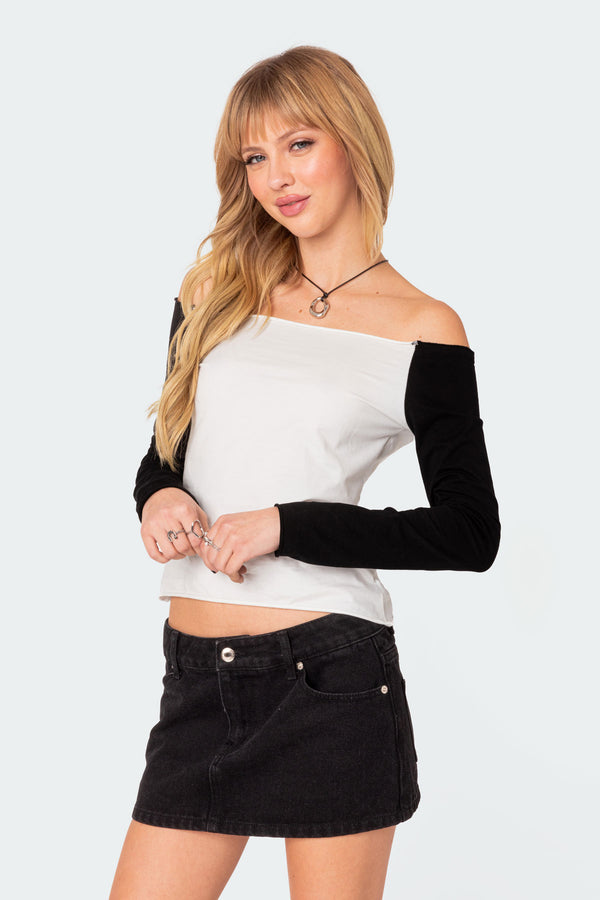 Edikted Tom Off Shoulder Top Black And White