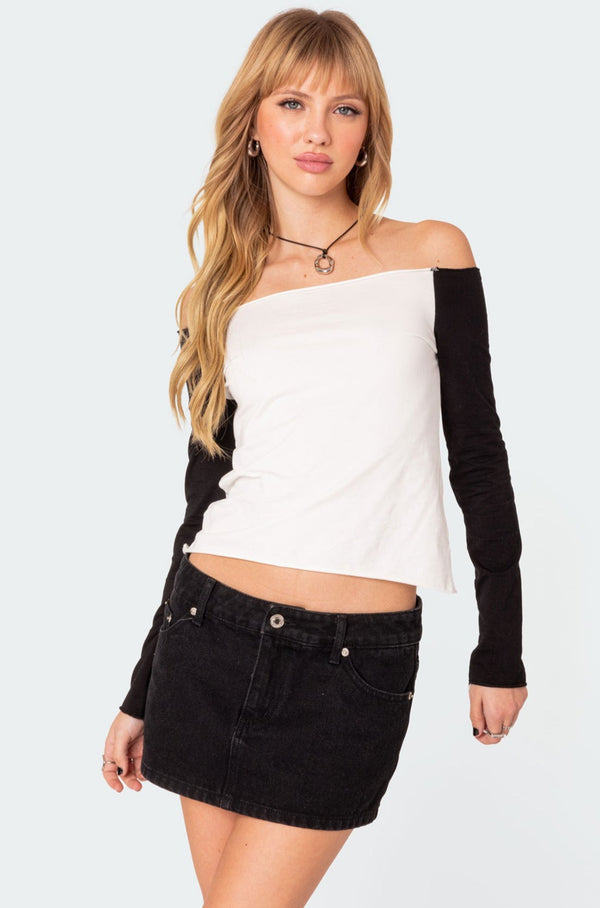 edikted Tom Off Shoulder Top black and white