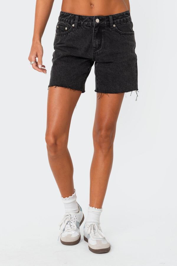 Edikted Tomboy Low Rise Denim Shorts Black Washed