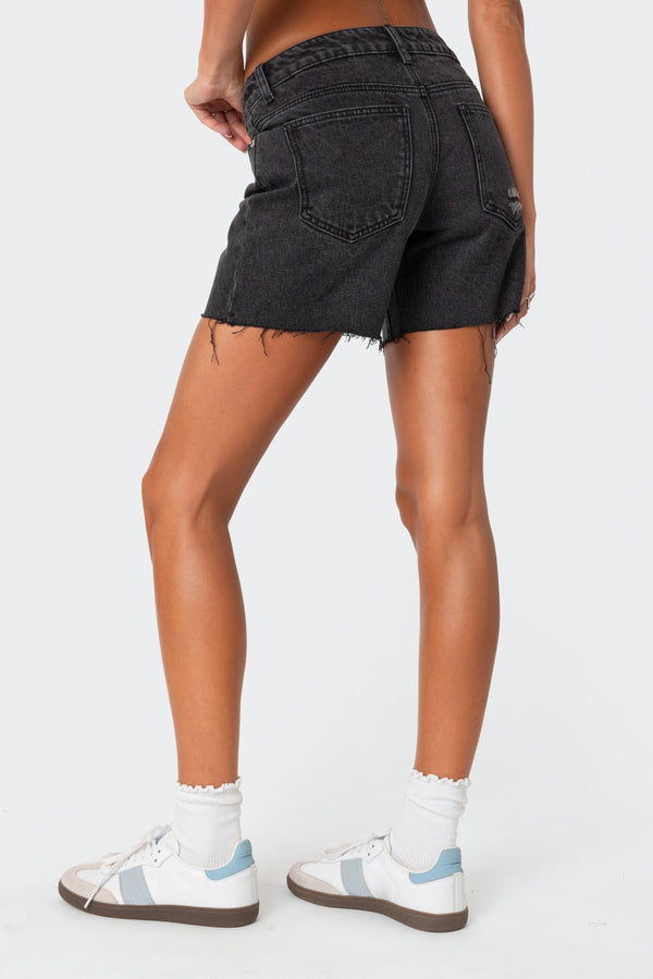 Edikted Tomboy Low Rise Denim Shorts Black Washed