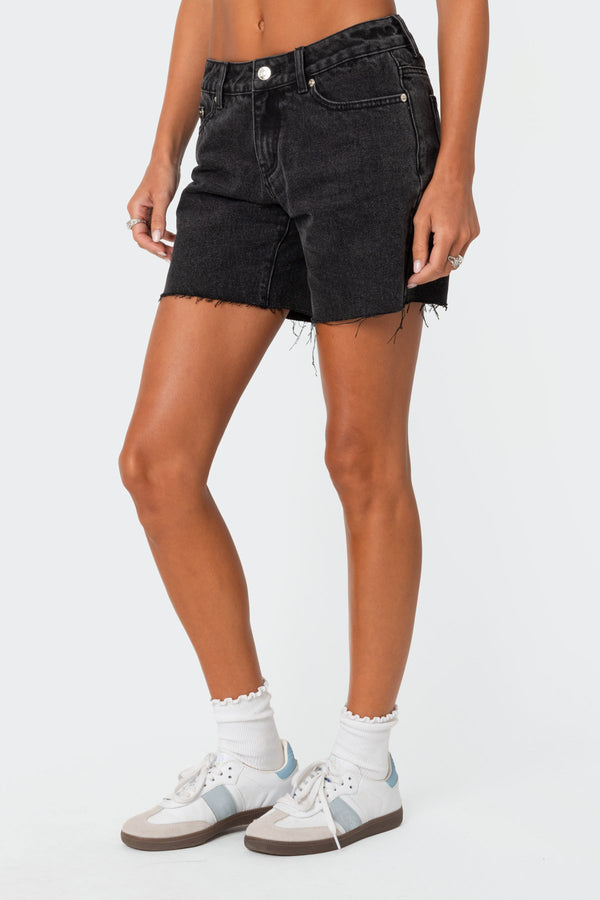 Edikted Tomboy Low Rise Denim Shorts Black Washed