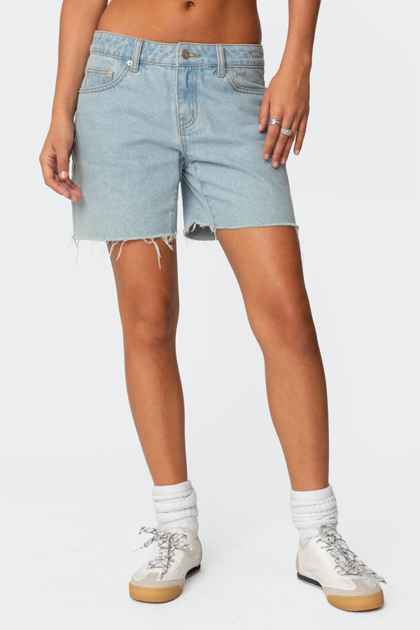 Edikted Tomboy Low Rise Denim Shorts Light Blue