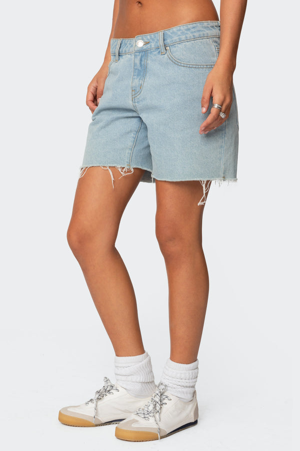 Edikted Tomboy Low Rise Denim Shorts Light Blue