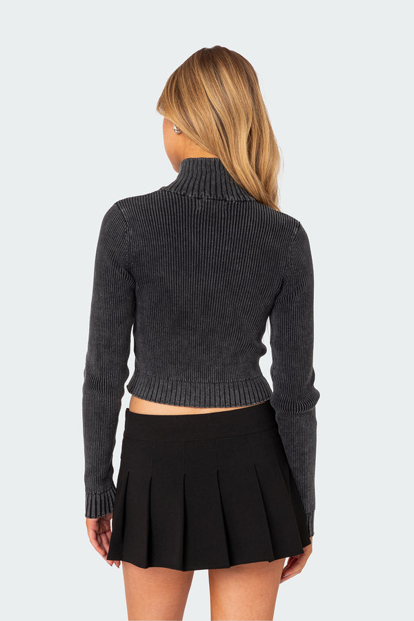 Edikted Torey Washed Zip Up Cardigan Dark Gray