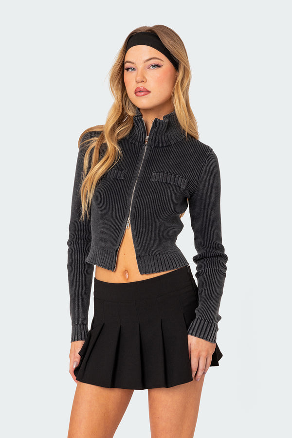 Edikted Torey Washed Zip Up Cardigan Dark Gray