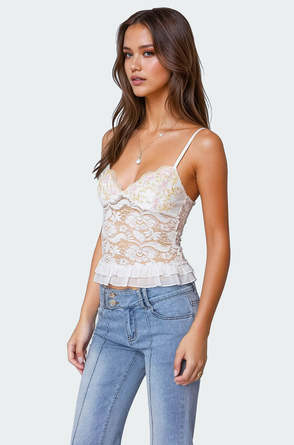 Edikted Torin Sheer Lace Tank Top White