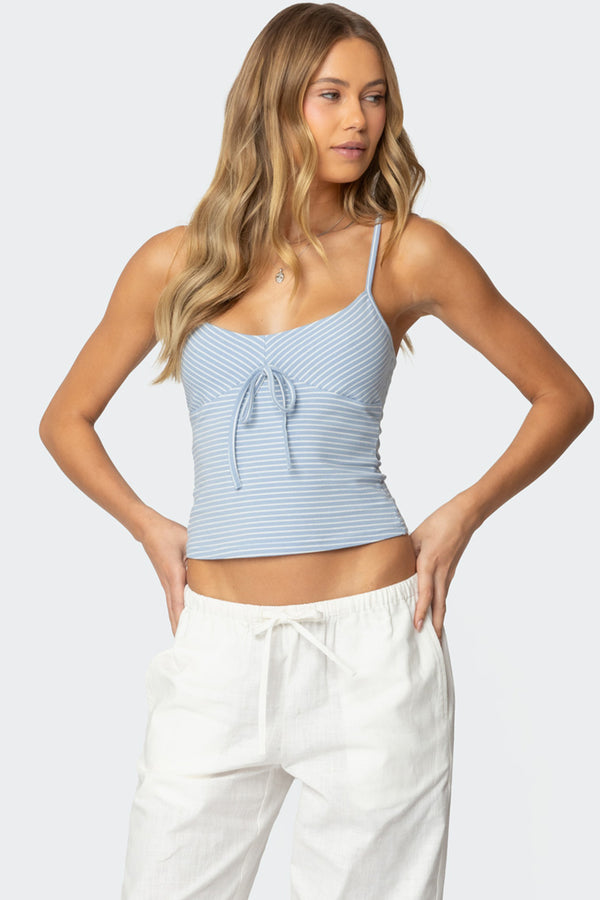 Edikted Tova Striped Scoop Tank Top Light Blue