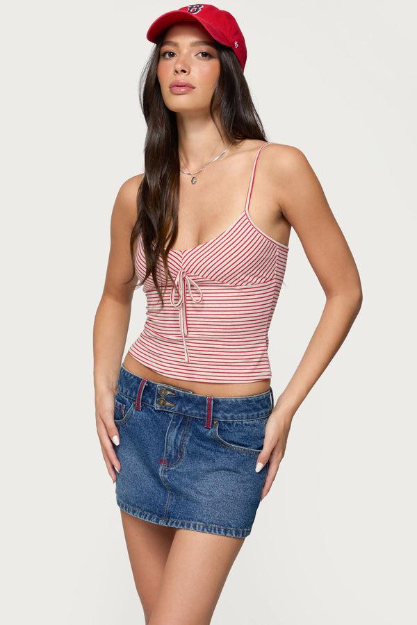 Edikted Tova Striped Scoop Tank Top Red And Beige