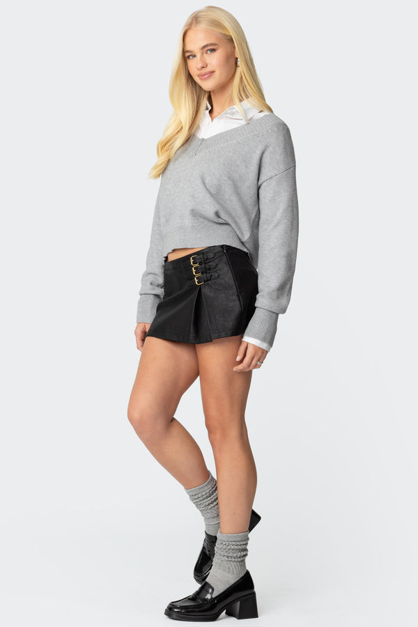 Edikted Triple Belt Faux Leather Mini Skort Black