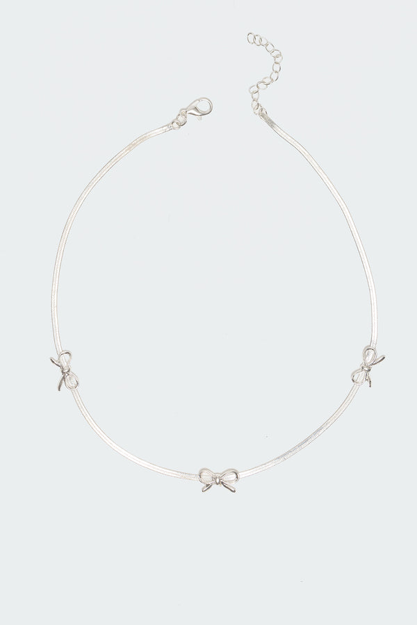 Edikted Triple Bow Necklace Silver