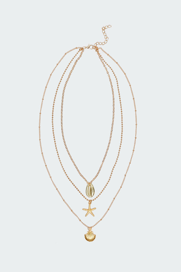 Edikted Triple Charm Layered Necklace Gold