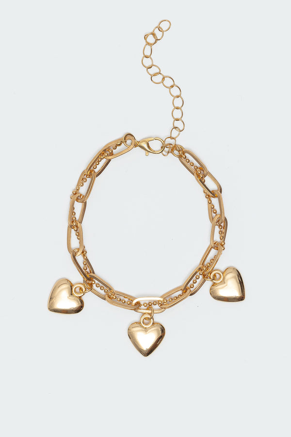 Edikted Triple Heart Charm Bracelet Gold