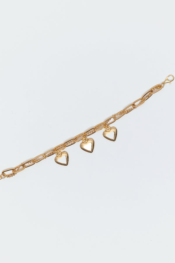 Edikted Triple Heart Charm Bracelet Gold
