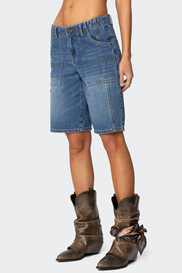 Edikted Tris Low Rise Denim Bermuda Shorts Blue