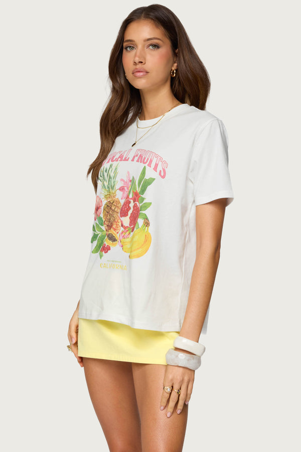 Edikted Tropical Fruits Graphic T Shirt White
