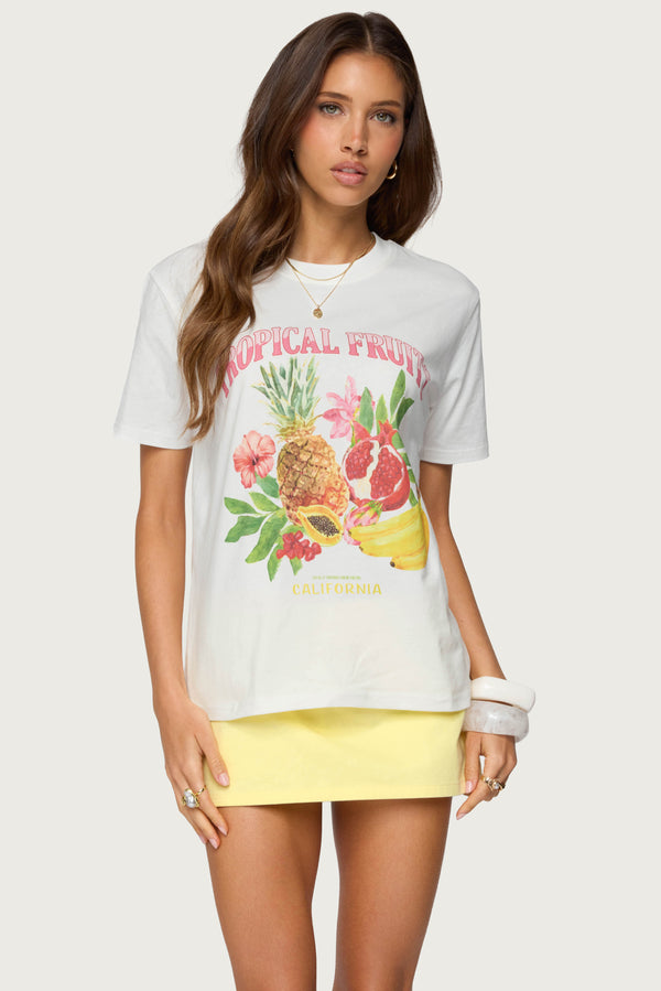 edikted Tropical Fruits Graphic T Shirt white