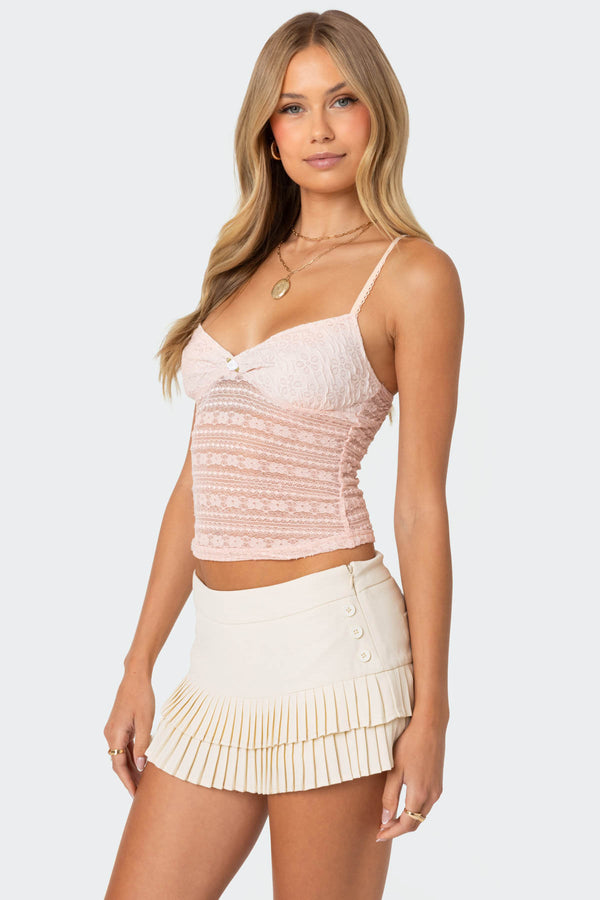 Edikted Tuesday Textured Lace Tank Top Light Pink
