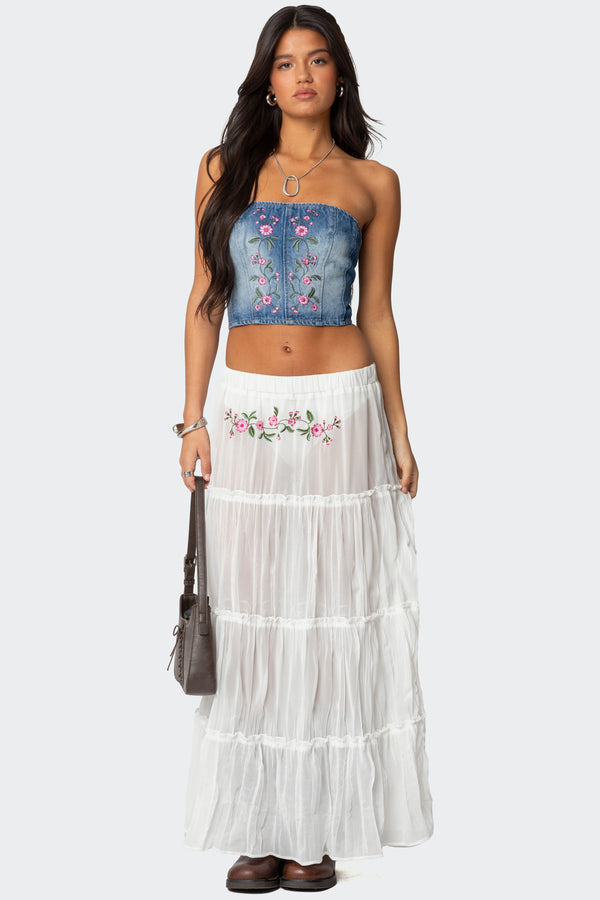 Edikted Tula Embroidered Denim Corset Blue