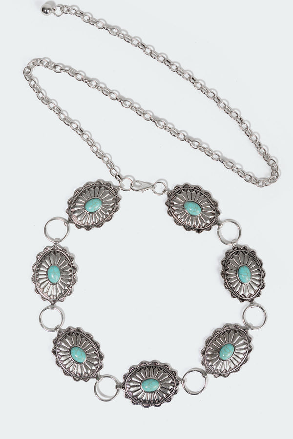 Edikted Turquoise Gem Pendant Belt Silver