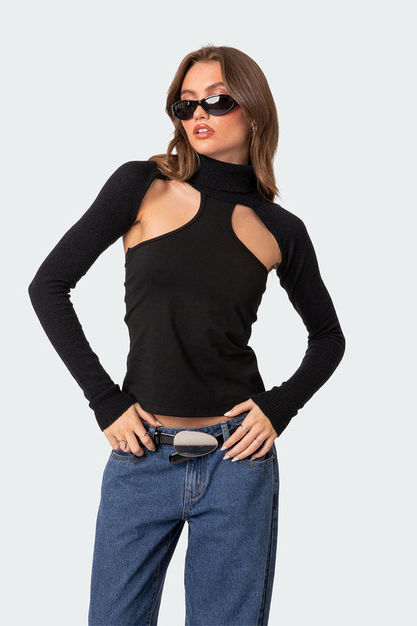 Edikted Turtle Neck Shrug Sweater Black