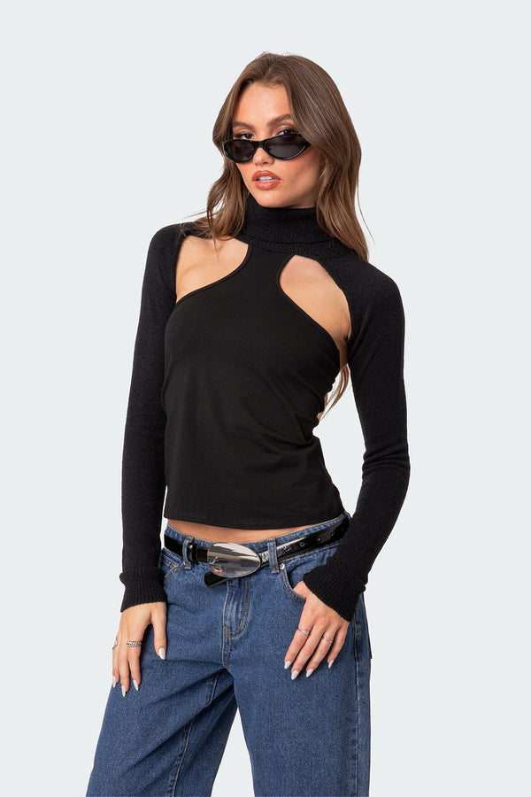 Edikted Turtle Neck Shrug Sweater Black