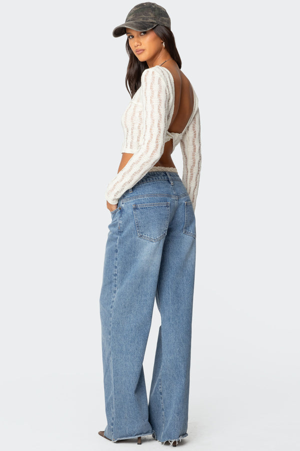 Edikted Twisted Back Textured Knit Top Beige