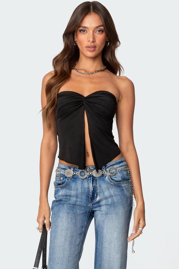 edikted Twisted Split Front Tube Top black