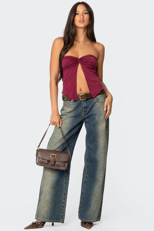 Edikted Twisted Split Front Tube Top Burgundy