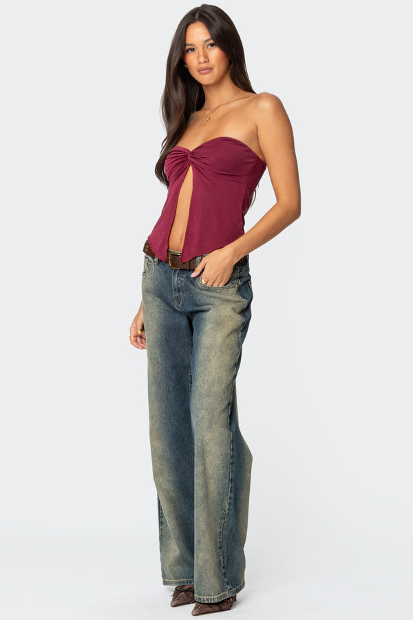 Edikted Twisted Split Front Tube Top Burgundy