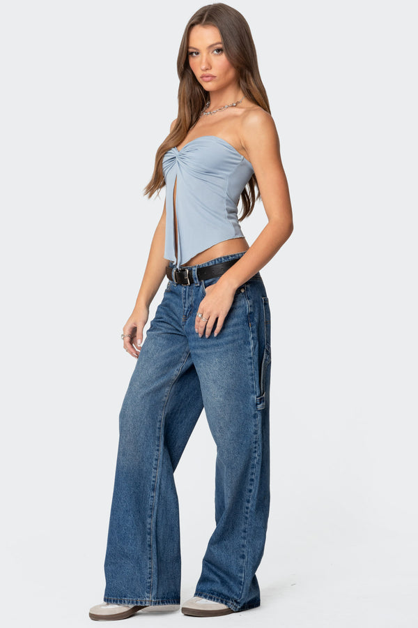 Edikted Twisted Split Front Tube Top Light Blue