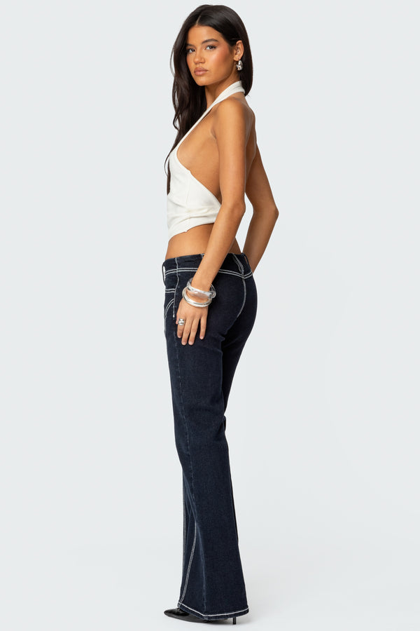 Edikted Twister Backless Knit Halter Top Cream