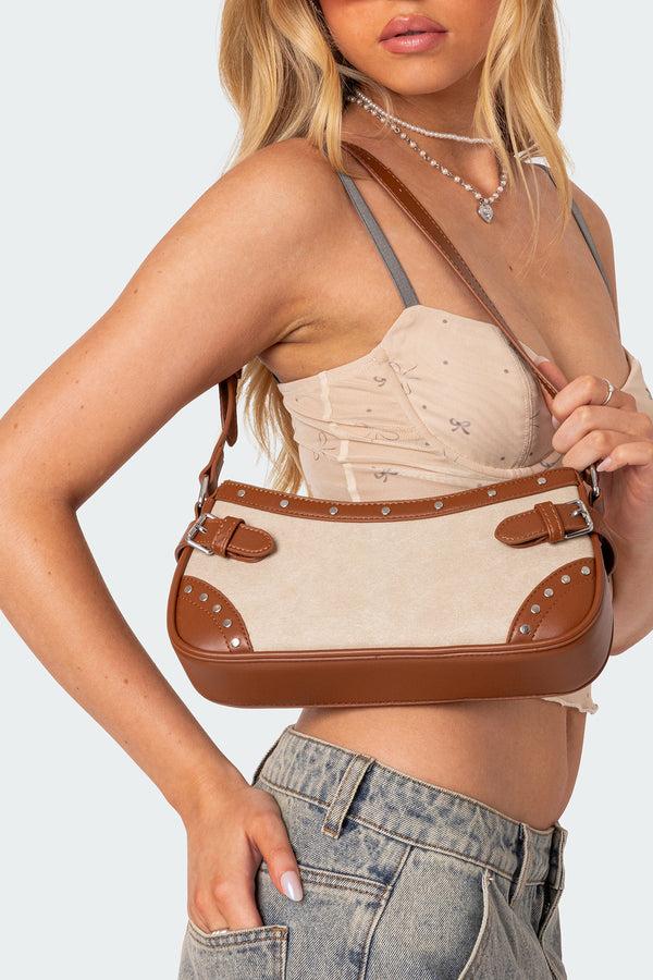 edikted Two-Toned Faux Leather Shoulder Bag brown