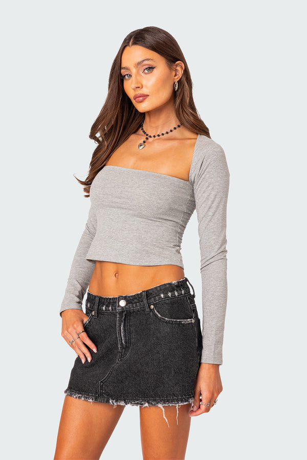 Edikted Urban Girl Wide Neck Top Gray Melange