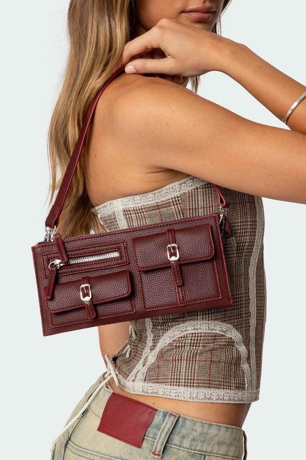 edikted Utility Faux Leather Bag maroon