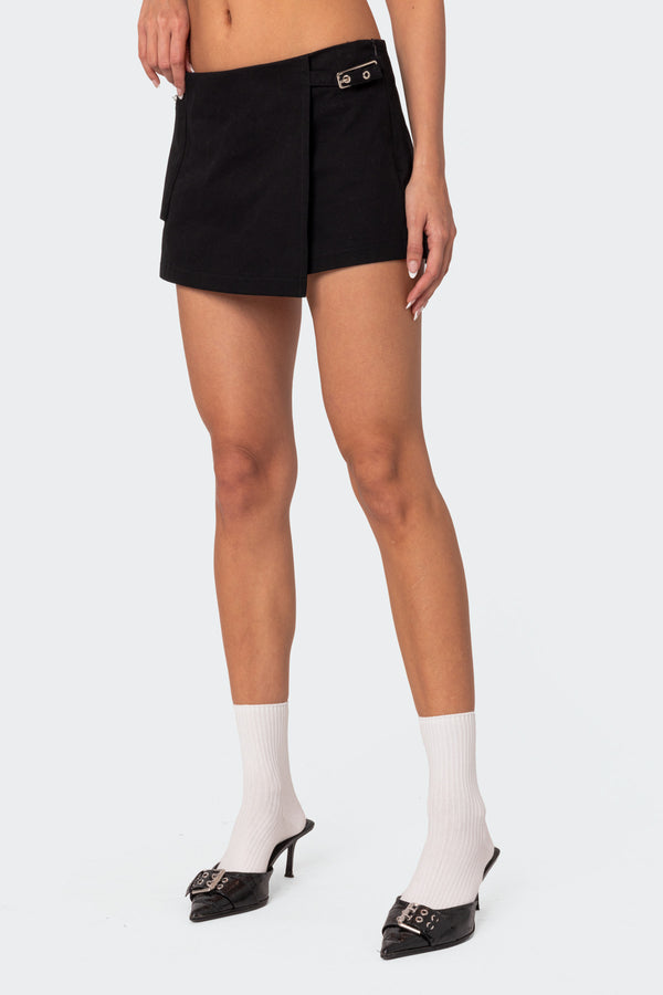 Edikted Utility Micro Wrap Skort Black