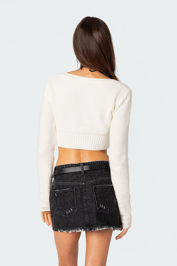 Edikted V Neck Cropped Cardigan Cream