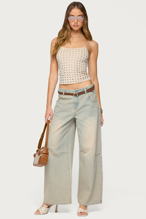 Edikted Vallie Grommet Tank Top Beige