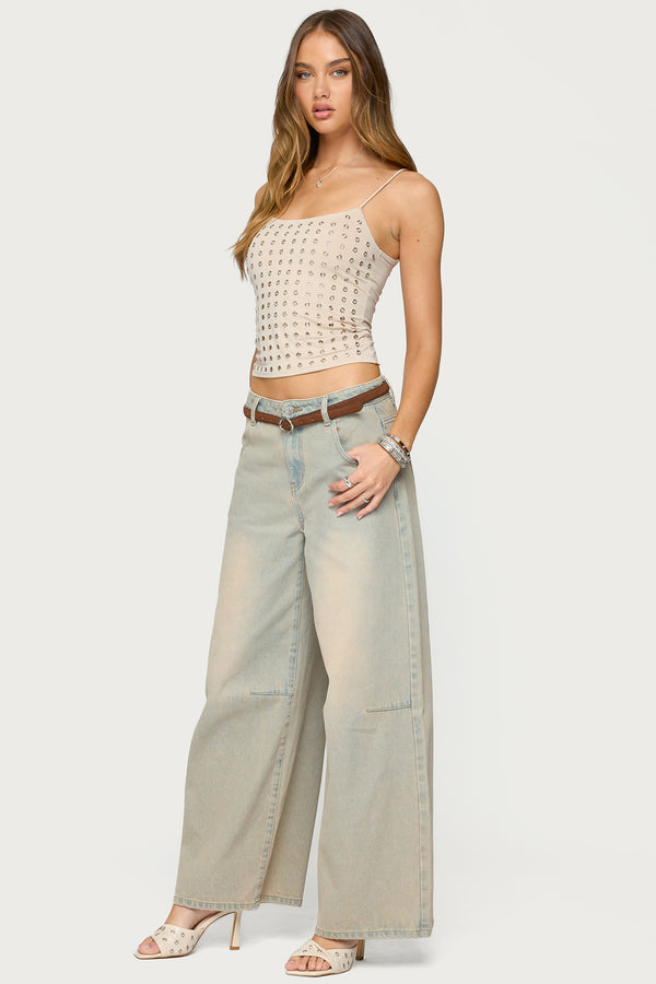 Edikted Vallie Grommet Tank Top Beige