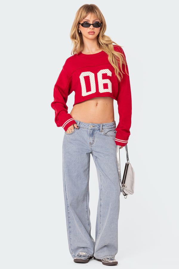 Edikted Varsity Cropped Sweater Red