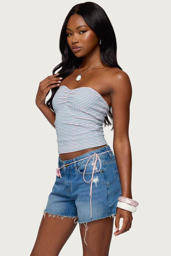 Edikted Veranda Textured Striped Tube Top Pink