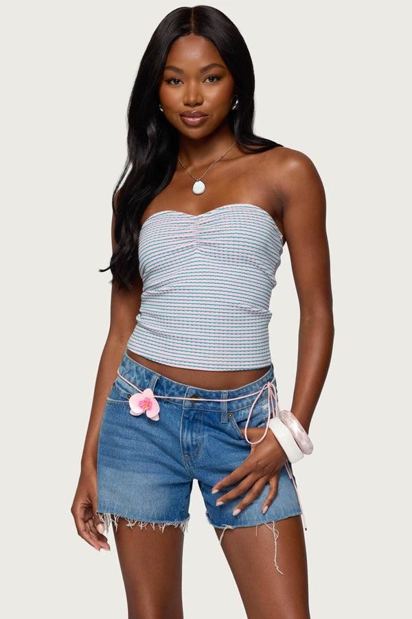 edikted Veranda Textured Striped Tube Top pink