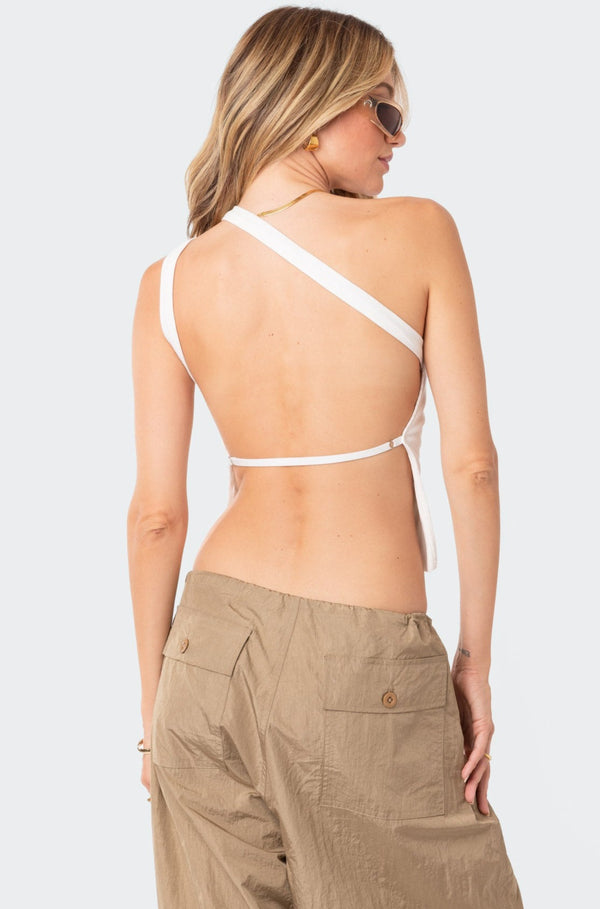 edikted Verdi Open-Back One Shoulder Top white