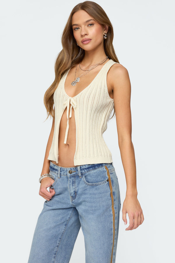 Edikted Verona Split Front Knit Top Cream