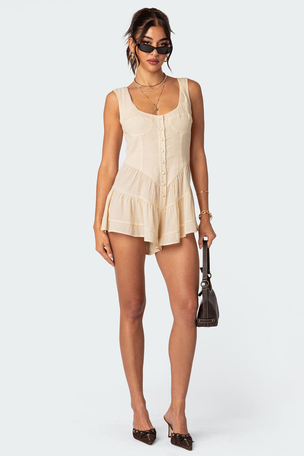 edikted Veronica Textured Romper beige