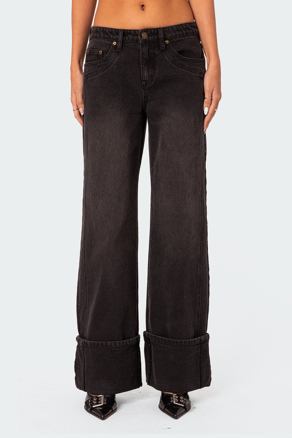 Edikted Vesper Cuffed Low Rise Jeans Black