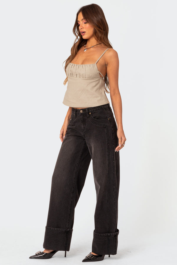 Edikted Vesper Cuffed Low Rise Jeans Black